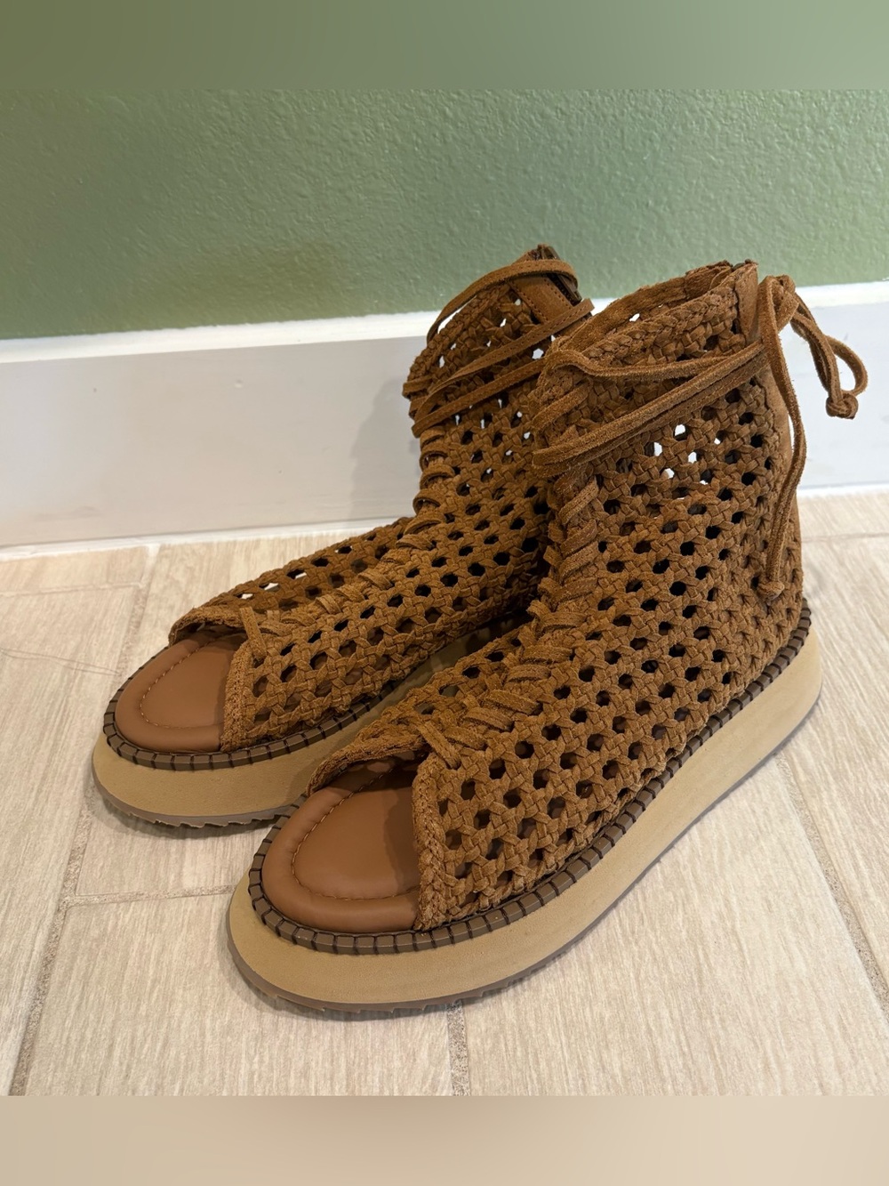 Free People Luca Lace Up Platform Sandals Tan